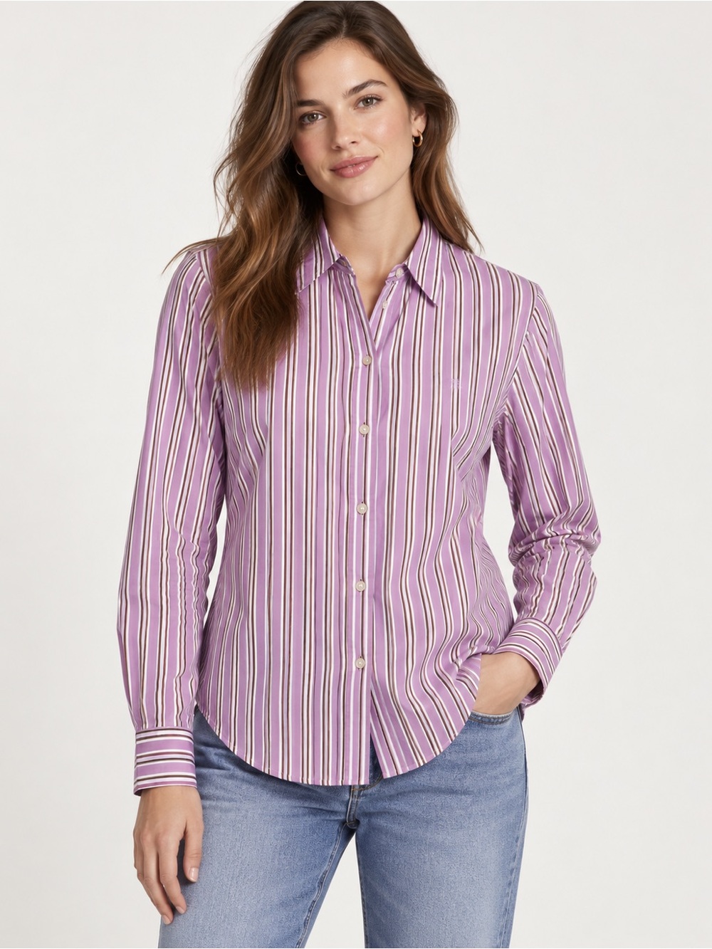 Lauren Ralph Lauren Pink Striped Cotton Button Down Shirt Size M